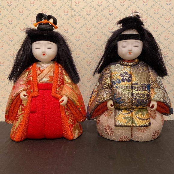 Japanese Vintage Handmade Dolls Gorgeous Kimonos Girl and Boy - Picture 1 of 14